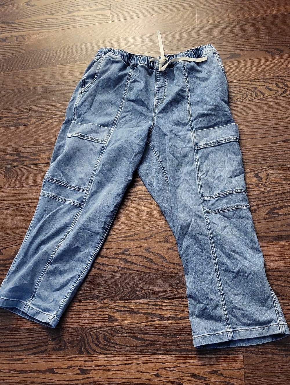 Lane Bryant Washed Light Blue Wide Leg Cargo Jumpsuit Pants